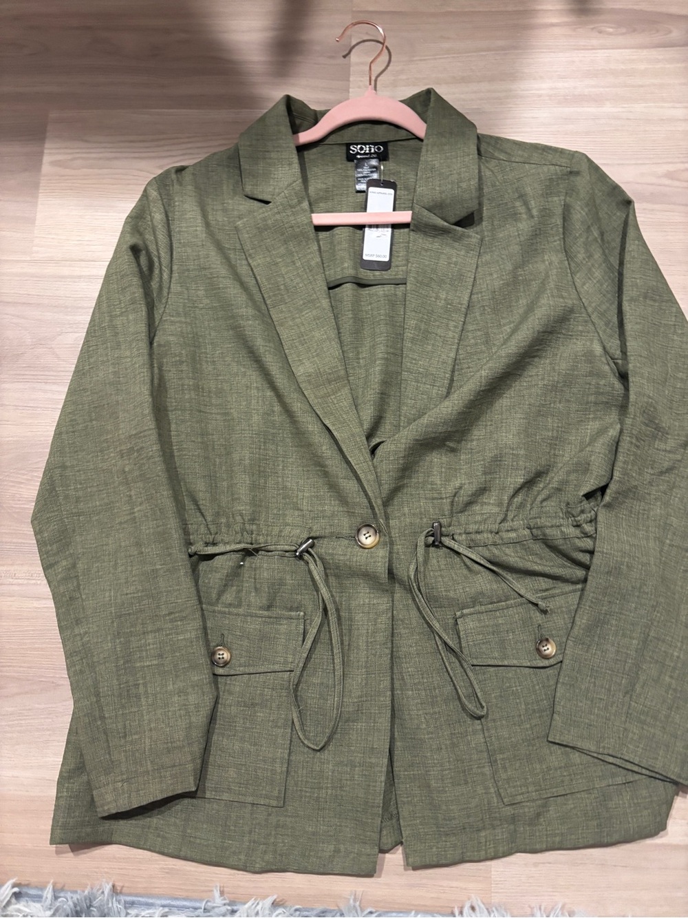 Soho Apparel Olive Utility Drawstring Blazer